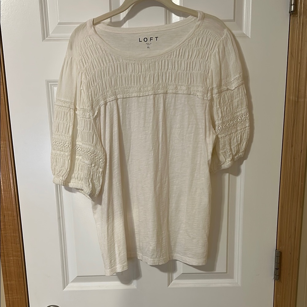 LOFT Cream Puff Sleeve Top with Smocked Detail
